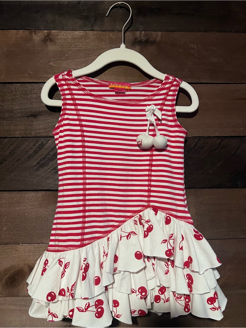 Kate Mack Red and White Striped Cherry Ruffle Dress